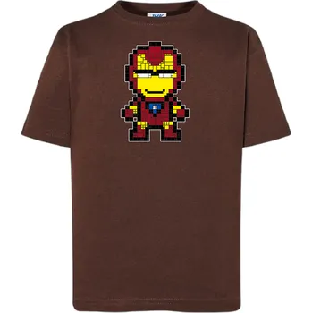 Chlapecké tričko detske-levne-bavlnene-tricko-potisk-pixel-Iron-Man Barva: Chocolate - čokoládově hnědá, Dětská bavlněná trička JHK: L