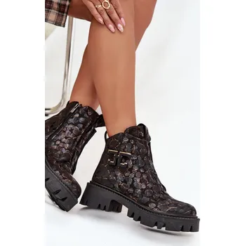 Dámské kozačky Kožené dámské kotníčkové boty s ozdobou zateplené Artiker 57C2084 - Barva: Černá, Velikost: 36