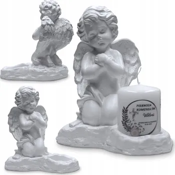 Obraz KLEČÍCÍ ANDÍLEK dárek SÁDROVÁ FIGURKA stojan na SVÍČKU dekorace bílý