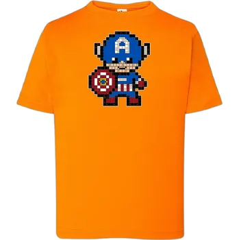 Chlapecké tričko detske-levne-bavlnene-tricko-potisk-pixel-kapitan-Amerika Barva: Orange - oranžová, Dětská bavlněná trička JHK: M