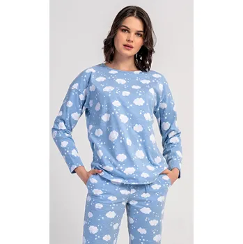 Dámské pyžamo Vienetta Dámské pyžamo dlouhé Obláček: světle modrá L