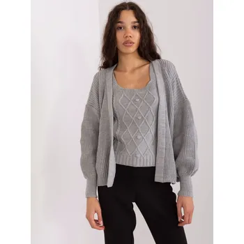 Šedý pletený komplet s vlnou BA-