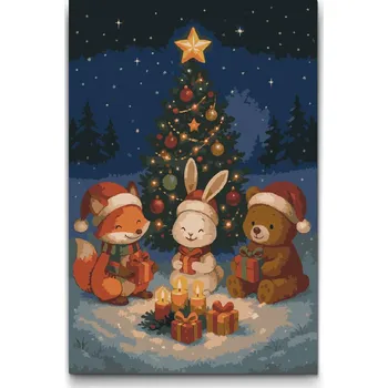 Malování podle čísel - Zvářátka na Vánoce Velikost: 40x60cm, Rámování: Pouze srolované plátno