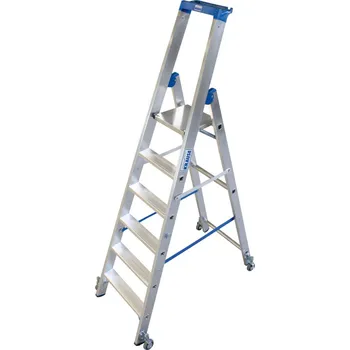 Žebřík Štafle z hliníku, s kolečky, 2 bezpečnostní popruhy, 6 příček