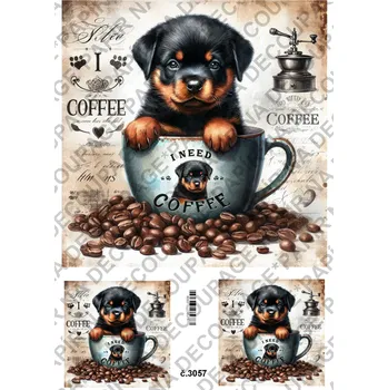 Umělecký papír Rýžový a soft papír na decoupage - Pes v hrnku - KB3057 Materiál: Soft, Rozměr: A4