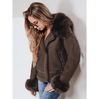 Dámská casual bunda Dámská koženková bunda s kožešinou béžová