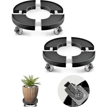 Plošinový vozík VEVOR vozík na odpadkové koše se 4 uzamykatelnými kolečky, nosnost 200 kg, 2 balení kulatých kolečkových podstavců na odpadkové koše, nastavitelný 38-57 cm, odolný vozík na rostliny, multifunkční vozík na kolečka, černý