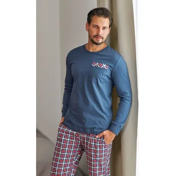 Pánské oblečení Modré pánské pyžamo s kostkovanými kalhotami Doctor Nap Velikost: XL