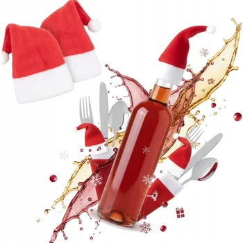 Vánoční dekorace 5X KLOBOUKA SANTA CLAUS ZA LAHEV LIKÉRY A PŘÍBORŮ VÁNOČNÍ DÁREK