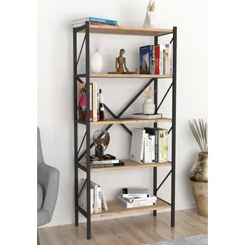 regál VerDesign TRIER 5 regál - knihovna, borovice/černá