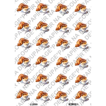 Umělecký papír Rýžový a soft papír na decoupage - Šálky kávy - KB3099 Materiál: Soft, Rozměr: A4