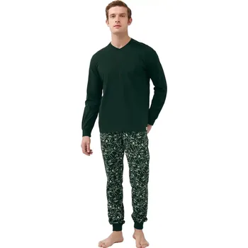 Pánské pyžamo Pánské dlouhé pyžamo do manžety 21641 green deep forest velikost 5XL