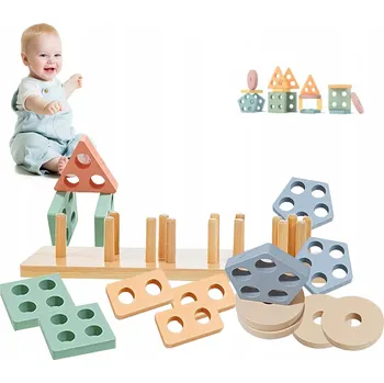 Dřevěná hračka DŘEVĚNÉ KOSTKY TŘÍDIČ PUZZLE LOGICKÁ HRA ARKÁDOVÁ DŘEVĚNÁ