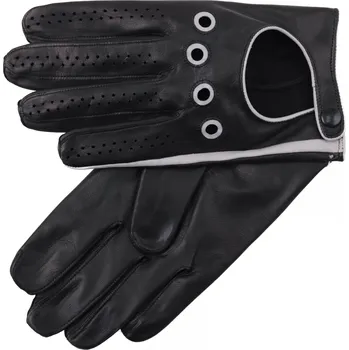 Rukavice Špongr Pánské kožené řidičské rukavice PRESTON černé se světle šedými detaily Velikost: 11"