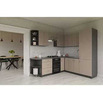 Kuchyňská linka VerDesign HORIZON R2 rohová kuchyně, šedý jíl/grafit