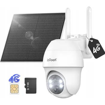 IP kamera 2K Venkovní IP kamera se SIM kartou 4G, solárním napájením, BATERIÍ, detekcí pohybu a 32GB kartou