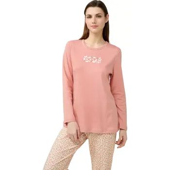 Dámské pyžamo Dámské bavlněné pyžamo s potiskem LOVE a květinovými kalhotami Vamp 23334 pink tan velikost XXL