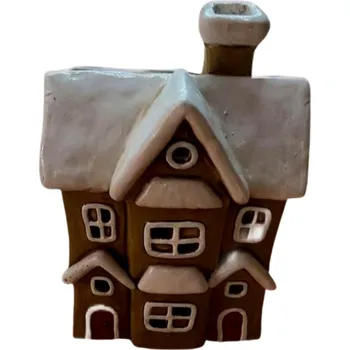 Keramický domeček na svíčku khaki, 33,4 cm