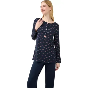 Dámské pyžamo Dámské pyžamo s mašlovým vzorem a dlouhým rukávem Vamp 23050 blue blazer velikost 4XL