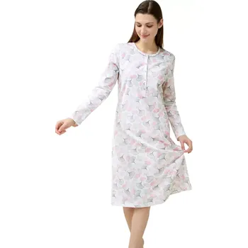 Dámská noční košile Dámská bavlněná noční košile s dlouhým rukávem a pastelovým vzorem Vamp 23290 gray silver velikost XXL