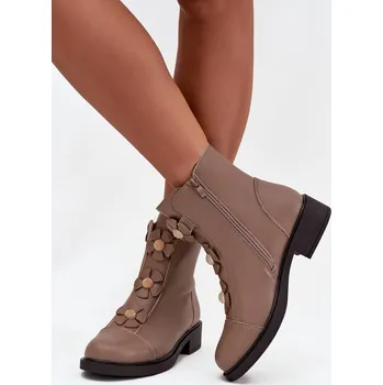 Dámské kozačky Kožené Dámské Kotníkové Boty S Ozdobnými Květinami Izolované Belverine Barva: Béžová, Velikost: 37