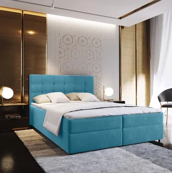Postel Čalouněná postel boxspring GLORIEN VELVET 140x200 cm modrá Matrace: Matrace Bonell pružinová CASABLANCA 13