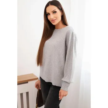 Dámský svetr Dámský viskózový svetr s dlouhým rukávem a rozparkem po stranách šedý UNI