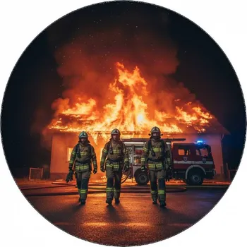 Jedlá dekorace na dort Jedlý papír hasič u požáru 19,5 cm - Pictu Hap