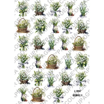 Umělecký papír Rýžový a soft papír na decoupage - Sněženky - KB3097 Materiál: Soft, Rozměr: A4