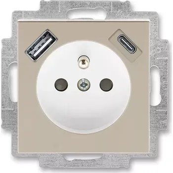 Elektrická zásuvka ABB LEVIT 5569H-A32357 18 MACCHIATO/BÍLÁ Zásuvka jednonásobná s ochranným kolíkem a clonkami s integrovaným USB a USB-C nabíjením