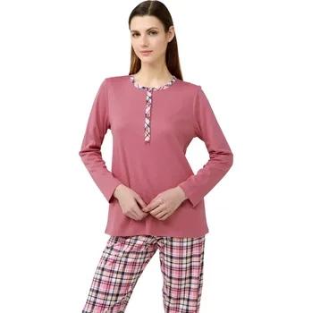 Dámské pyžamo Dámské bavlněné pyžamo Vamp s knoflíkovou légou 23210 pink wood velikost XXL