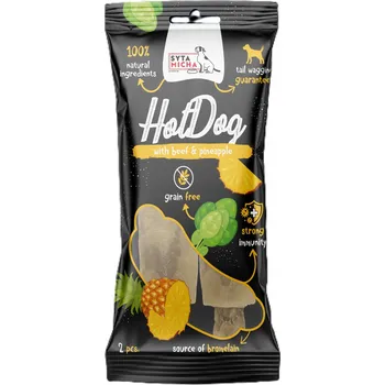 Pamlsek pro psa Syta Micha Žvýkací Hot Dog pro psy - hovězí s ananasem 2 ks