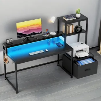 Psací stůl VerDesign FOREST PC stůl s LED osvětlením, černý