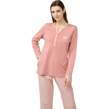 Dámské pyžamo Dámské bavlněné pyžamo s knoflíkovou légou Vamp 23313 pink tan velikost XXL