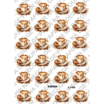 Umělecký papír Rýžový a soft papír na decoupage - Šálky kávy - KB3100 Materiál: Soft, Rozměr: A4