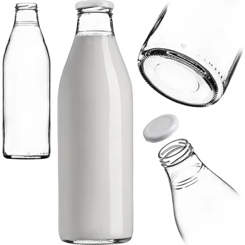 Láhev SKLENĚNÁ LÁHEV 1L 1000 ml NA MLÉKO, DŽUS, VODU, NÁPOJE SE ŠROUBOVACÍM UZÁVĚREM