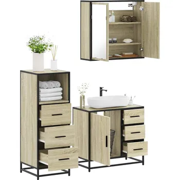 Toaletní stolek zahrada-XL 3dílný set koupelnového nábytku dub sonoma kompozitní dřevo 3301016