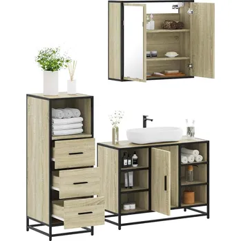 Toaletní stolek zahrada-XL 3dílný set koupelnového nábytku dub sonoma kompozitní dřevo 3301031