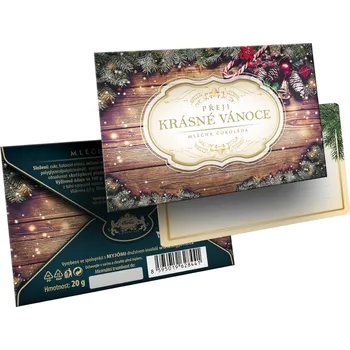 Čokoláda CARLA Čokoládová obálka mléčná čokoláda Krásné Vánoce jehličí 32 % 20 g