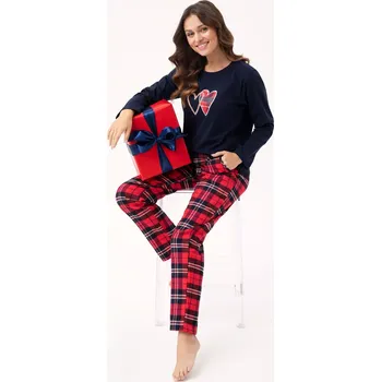 Pánské pyžamo Pyžamo Luna 657 long/r Flanel M-2XL dámské červeno-bílé XL