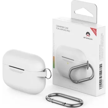 Pouzdro na mobilní telefon Pouzdro pro AirPods Pro 2019 silikonové s karabinou bílé AhaStyle