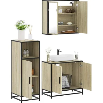 Toaletní stolek zahrada-XL 3dílný set koupelnového nábytku dub sonoma kompozitní dřevo 3300946