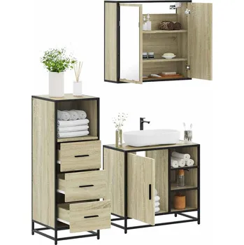 Toaletní stolek zahrada-XL 3dílný set koupelnového nábytku dub sonoma kompozitní dřevo 3301026