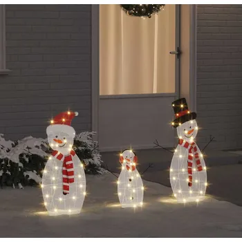 Bytová dekorace vidaXL Osvětlená rodina sněhuláků 3 pcs Teplá bílá Polyester [42019625]