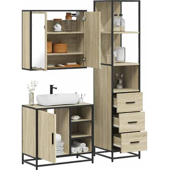 Toaletní stolek zahrada-XL 3dílný set koupelnového nábytku dub sonoma kompozitní dřevo 3301146