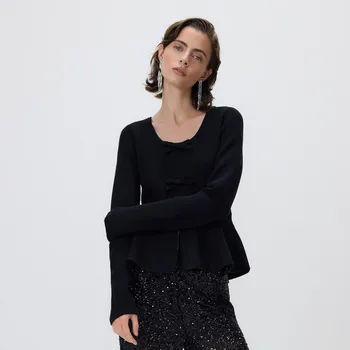 Dámský svetr Reserved - Svetr s mašlemi - černý - 666HO-99X - 666HO-99X-XL