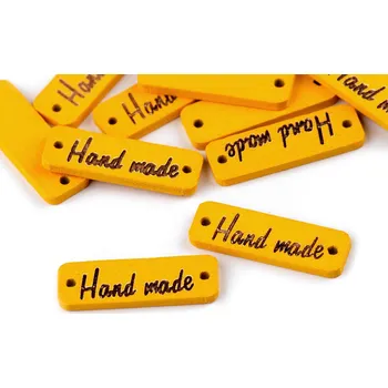 Dřevěná cedulka / ozdoba Handmade 10x30 mm, malé, 6 žlutá tmavá