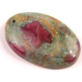 Přírodní kámen Vrtaný kabošon Rubín ve Fuchsitu č.V52 (29x18x7mm)