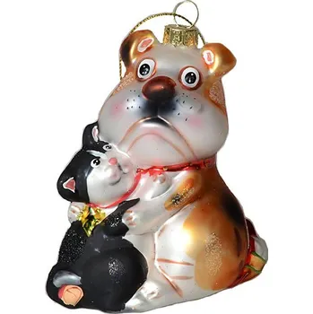 Vánoční ozdoba EverGreen Vánoční skleněná ozdoba - Pejsek s kočičkou, 11 cm Nové