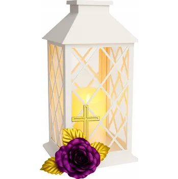 Smuteční dekorace Solární hřbitovní svíčka LED lucerna na hrob, hřbitov, stabilizovaná růže Nový kříž